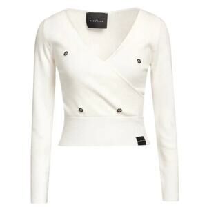EUC John Richmond White Wrap Sweater Medium Button V-Neck Long Sleeve Pullover‎